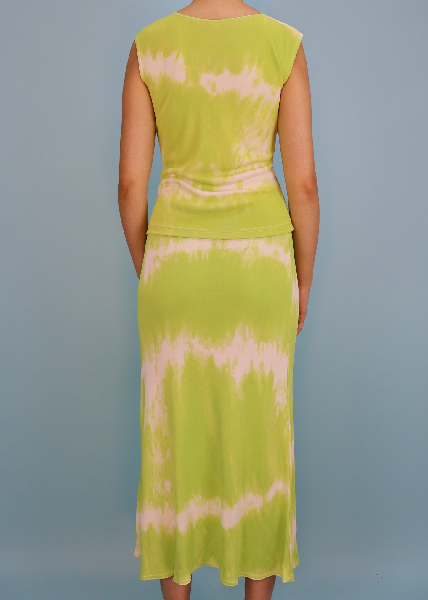 Celine Spring 2000 Green Tie Dye Tank Top & Skirt Set