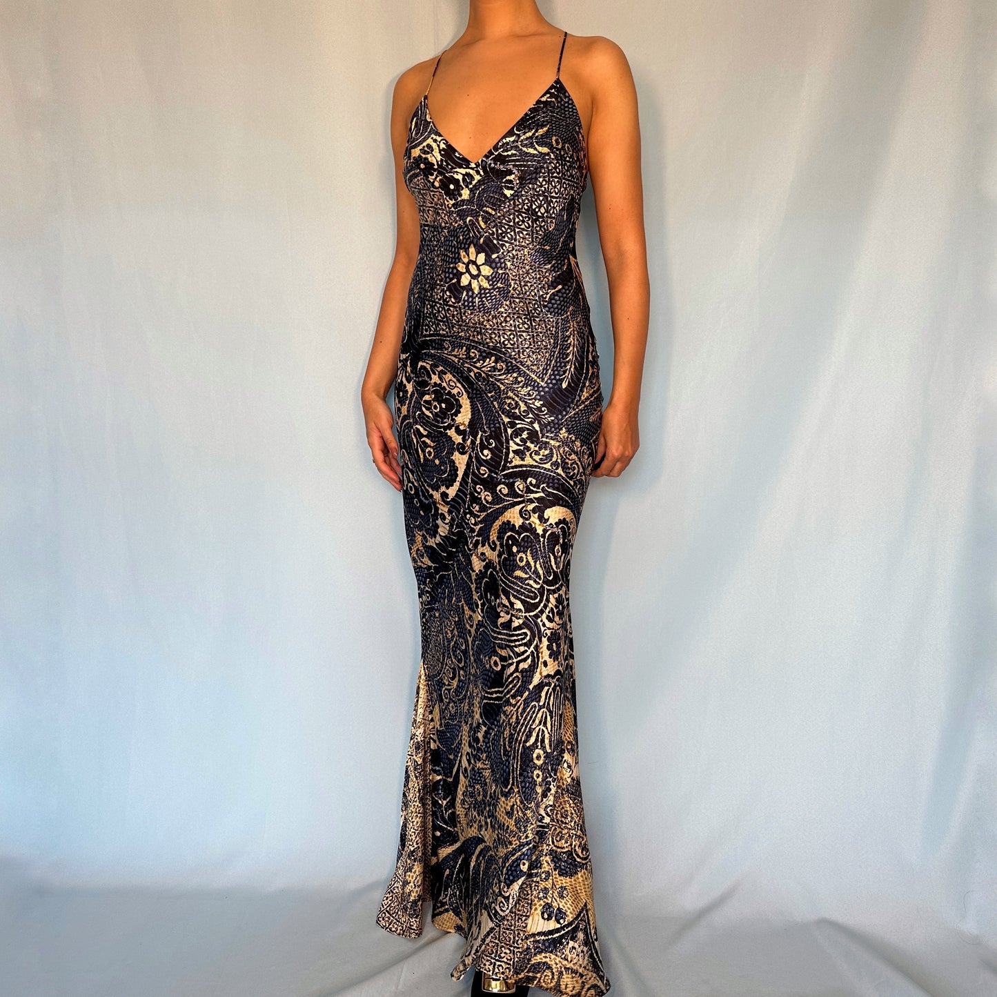 Roberto Cavalli 2005 Blue Print Silk Dress