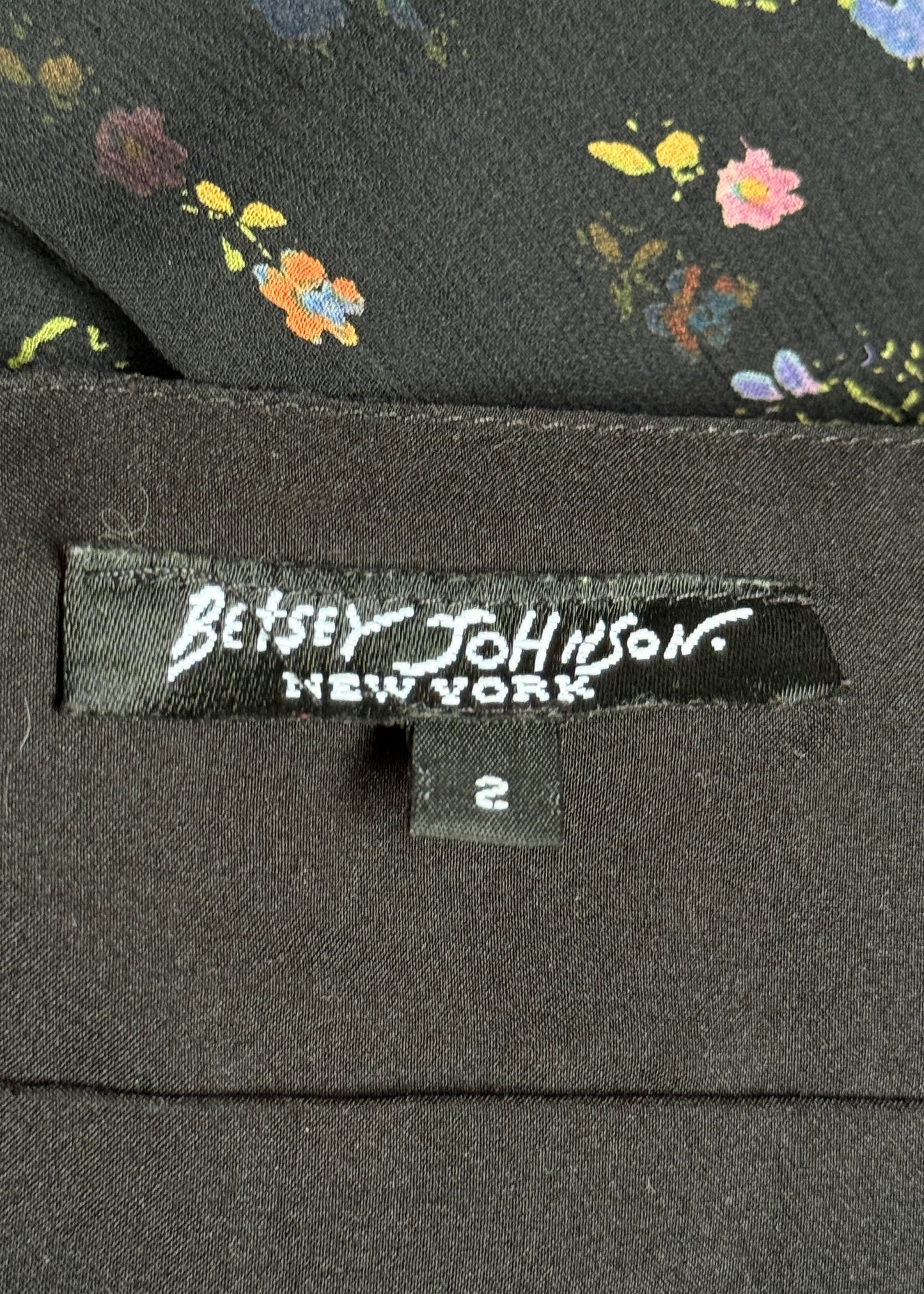 Betsey Johnson Black Floral Print Silk Chiffon & Lace Dress