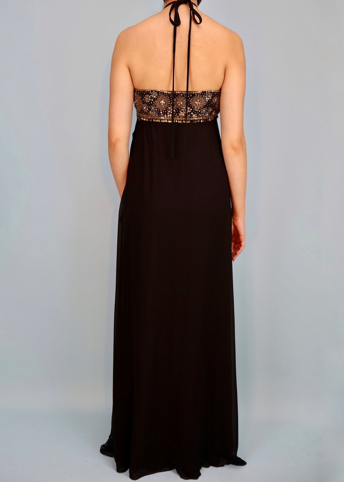 Jean-Louis Scherrer Embellished Halter Black Silk Gown