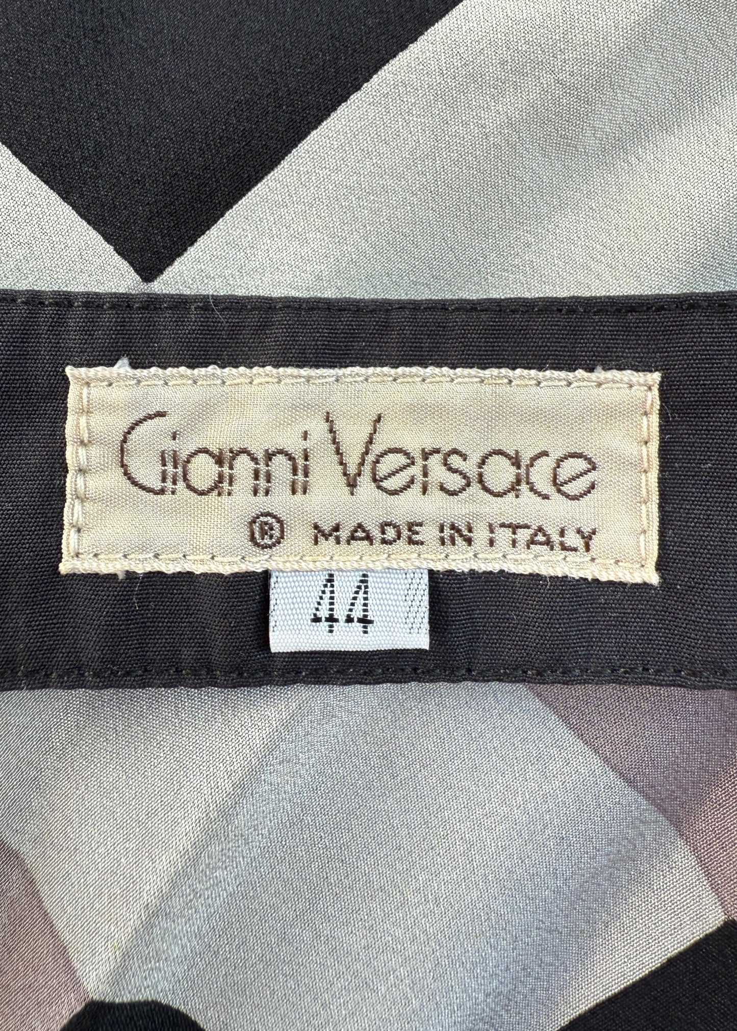 Versace Spring 1983 Black & White Checkered Crossover Silk Top