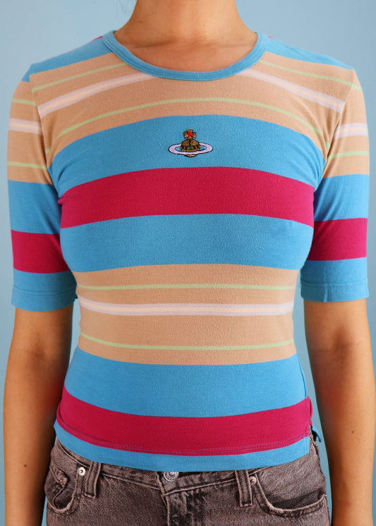 Vivienne Westwood Spring 1994 Striped Orb Embroidered T Shirt