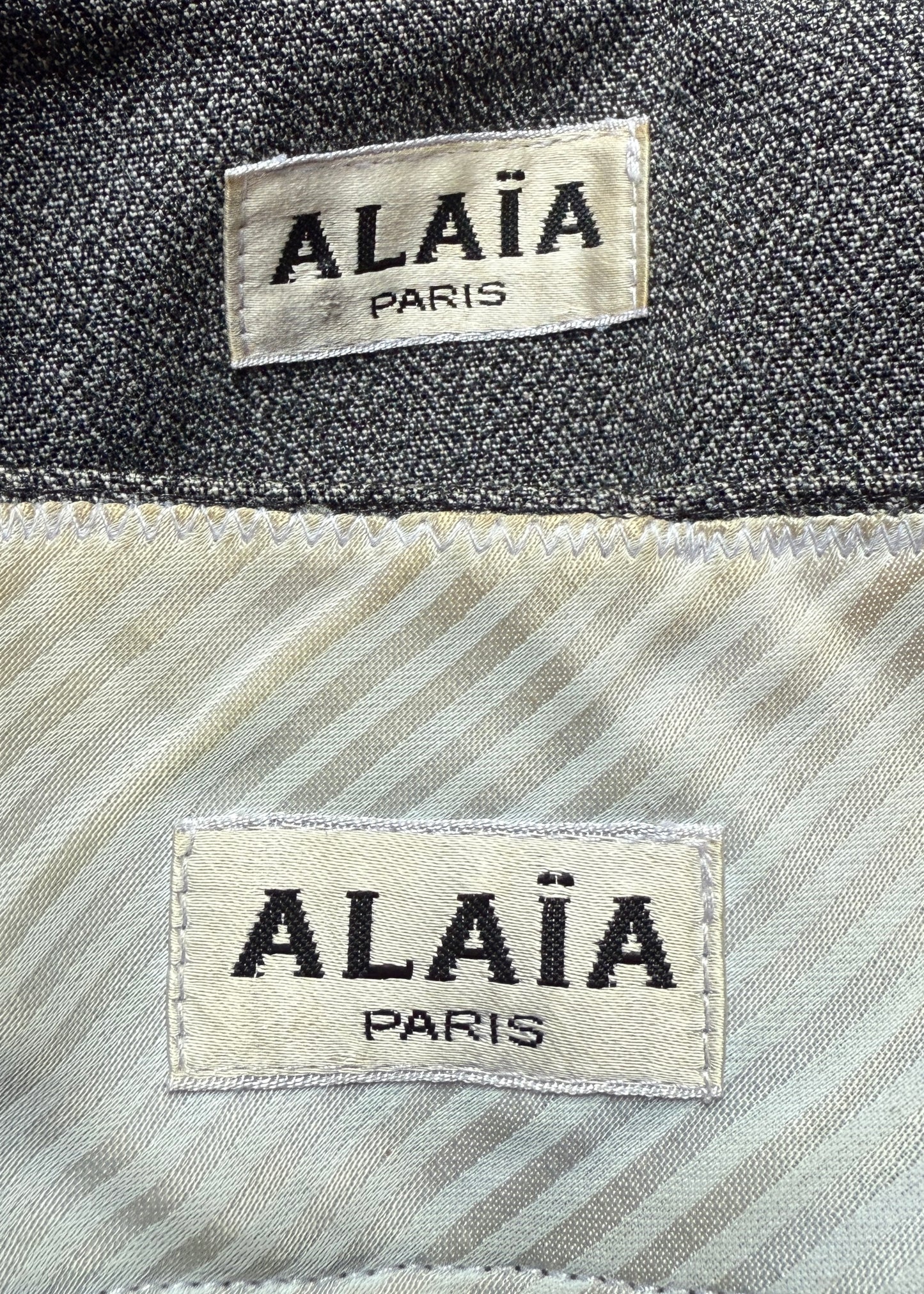 Azzedine Alaïa Fall 1987 Runway Grey Corset Jacket & Skirt Suit Set