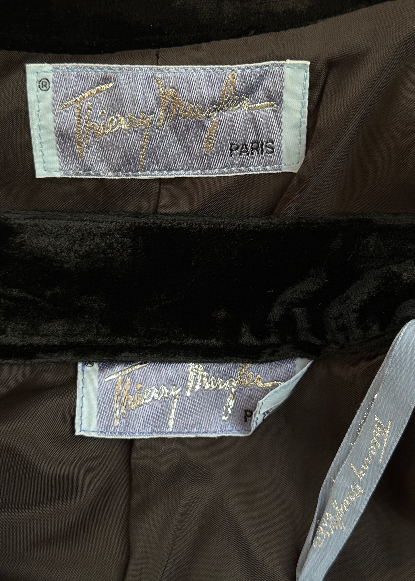 Thierry Mugler 1990s Black Velvet Chain Jacket & Skirt Suit Set