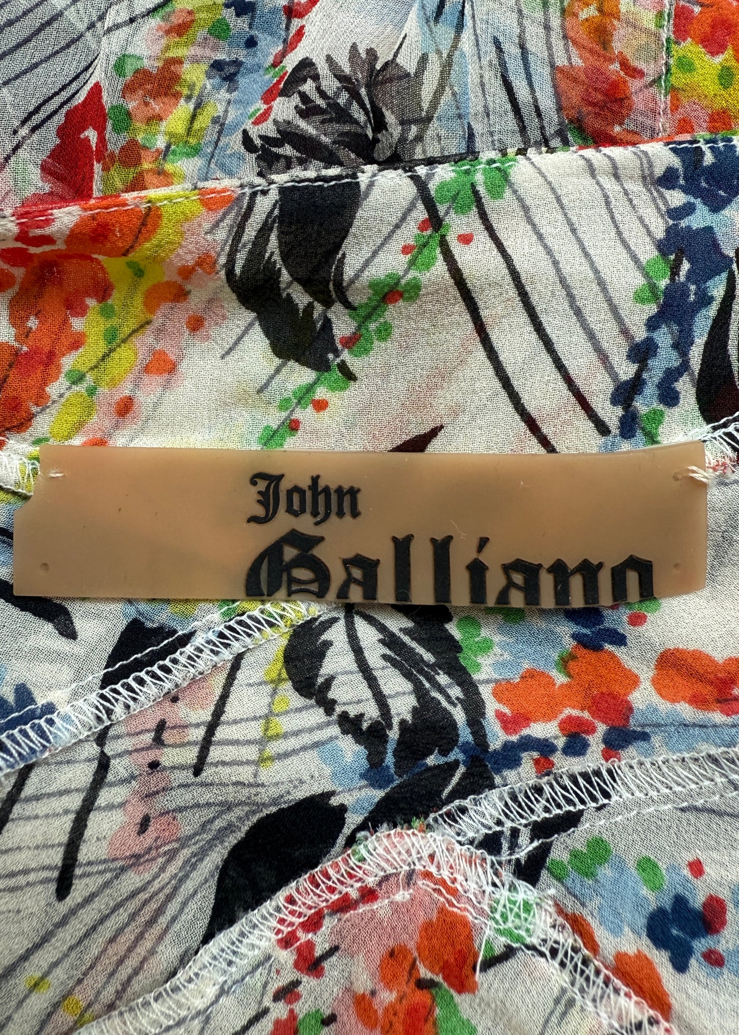 John Galliano Spring 2003 Multi Colour Abstract Floral Print Silk Chiffon Skirt