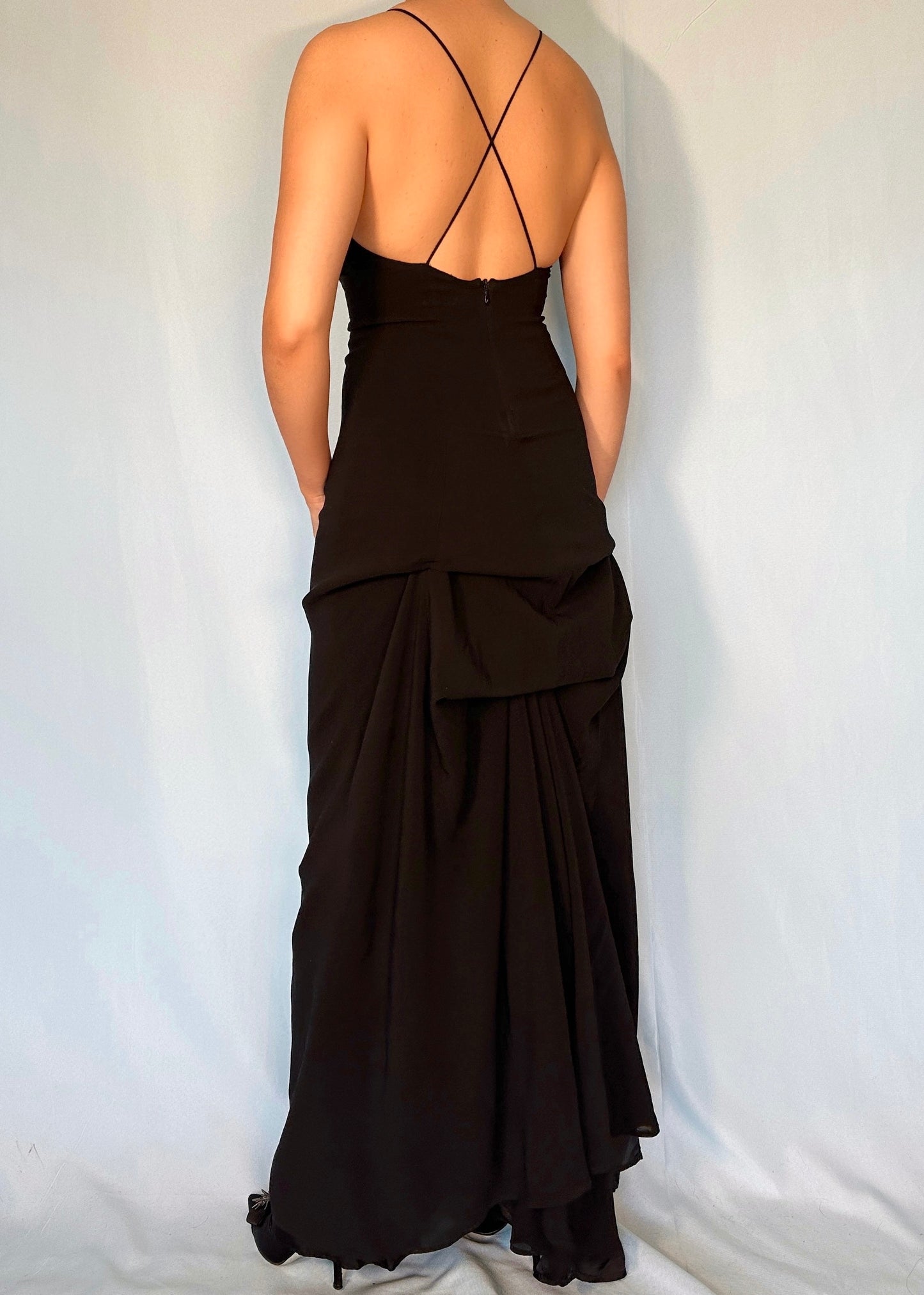 Dries Van Noten Spring 1999 Runway Black Silk Bustle Dress