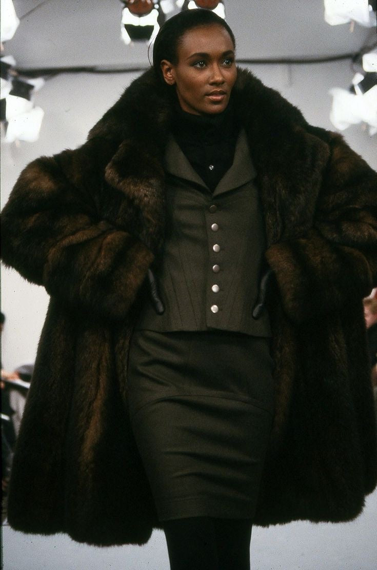 Azzedine Alaïa Fall 1987 Runway Grey Corset Jacket & Skirt Suit Set