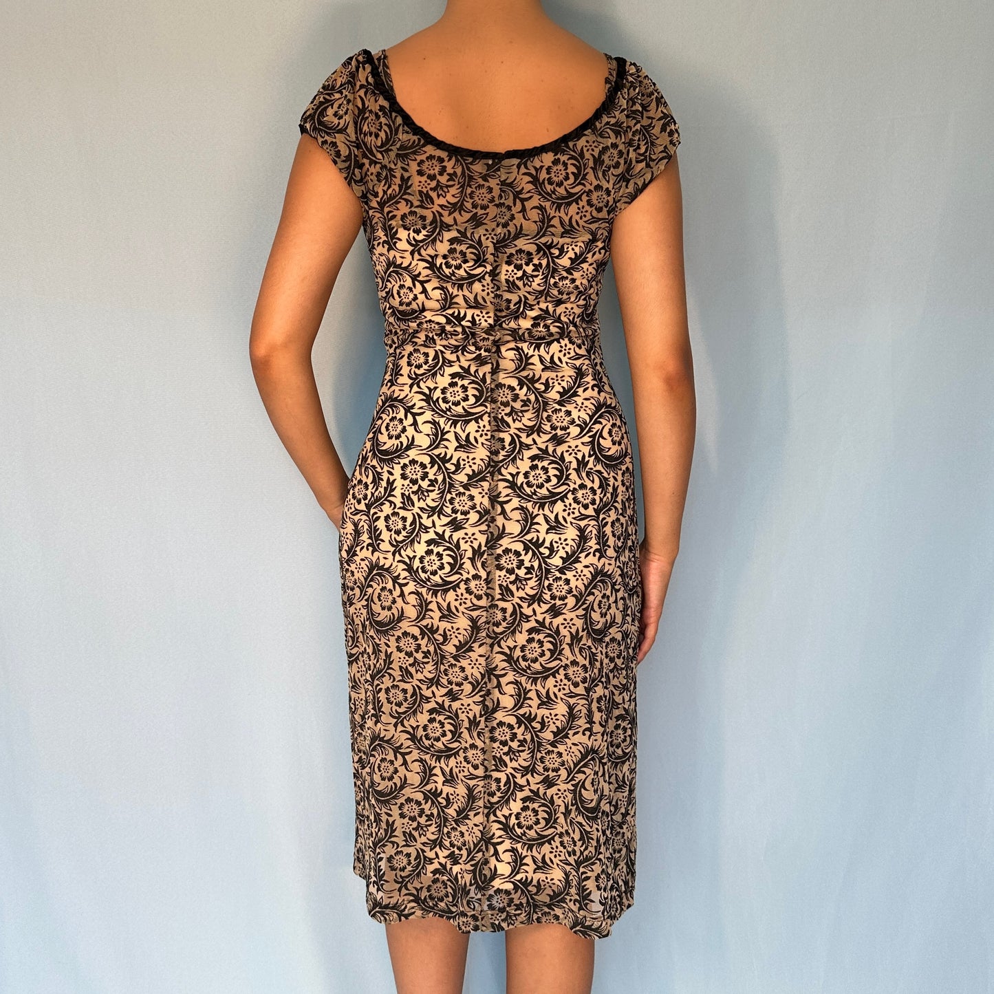 Betsey Johnson Mesh Tattoo Printed Milkmaid Dress