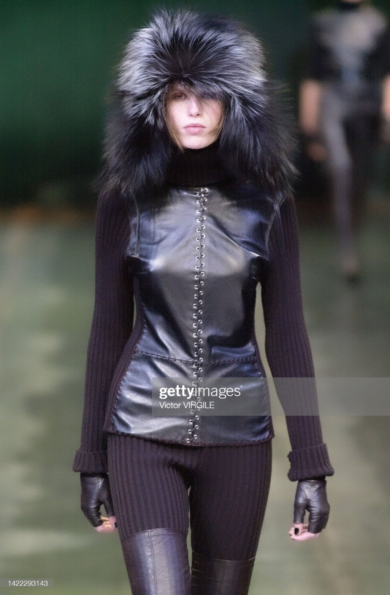 Paco Rabanne Fall 2001 Runway Leather & Knit Top & Skirt Set