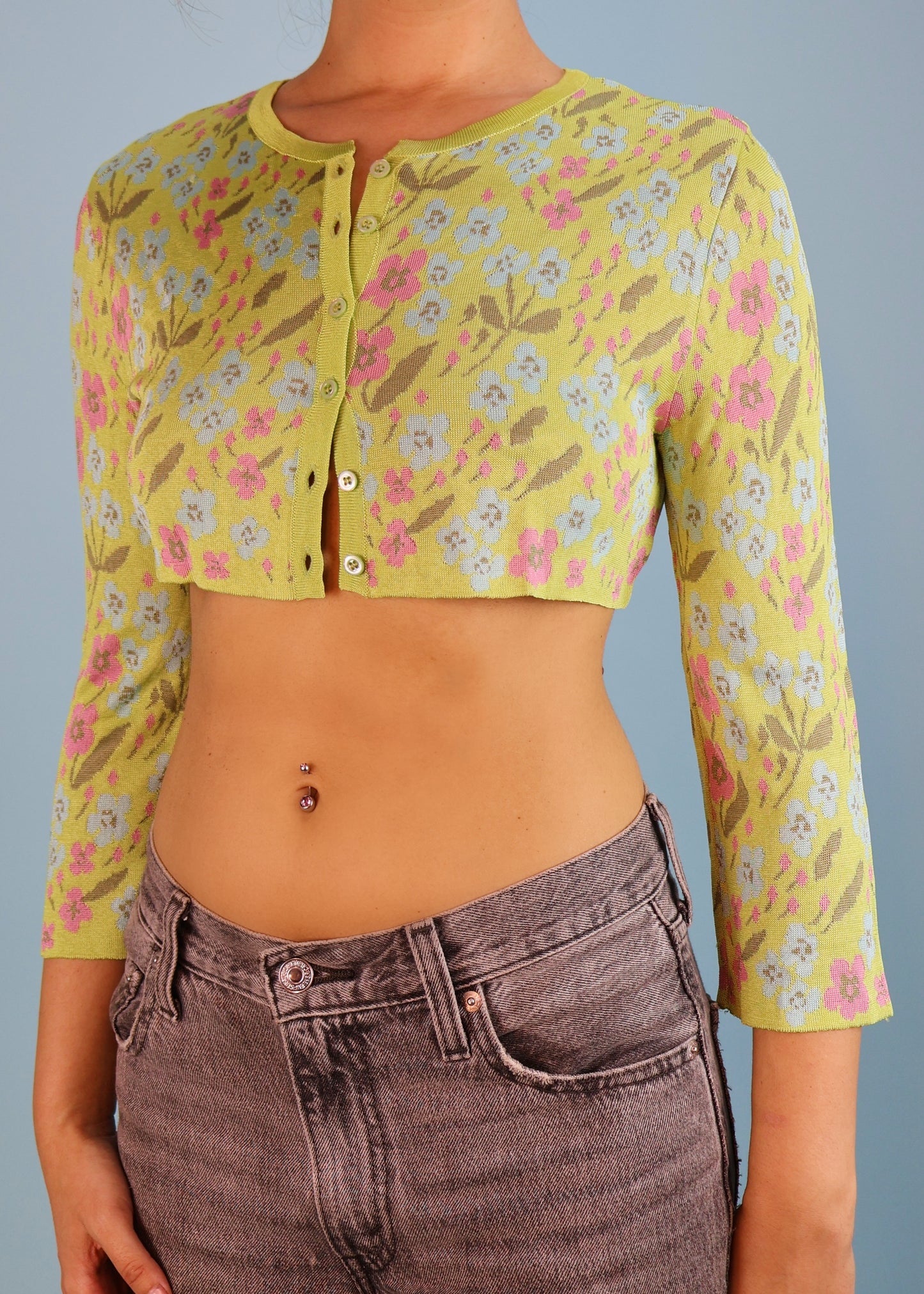 Valentino Green Floral Knit Cami Top & Cropped Cardigan Twin Set