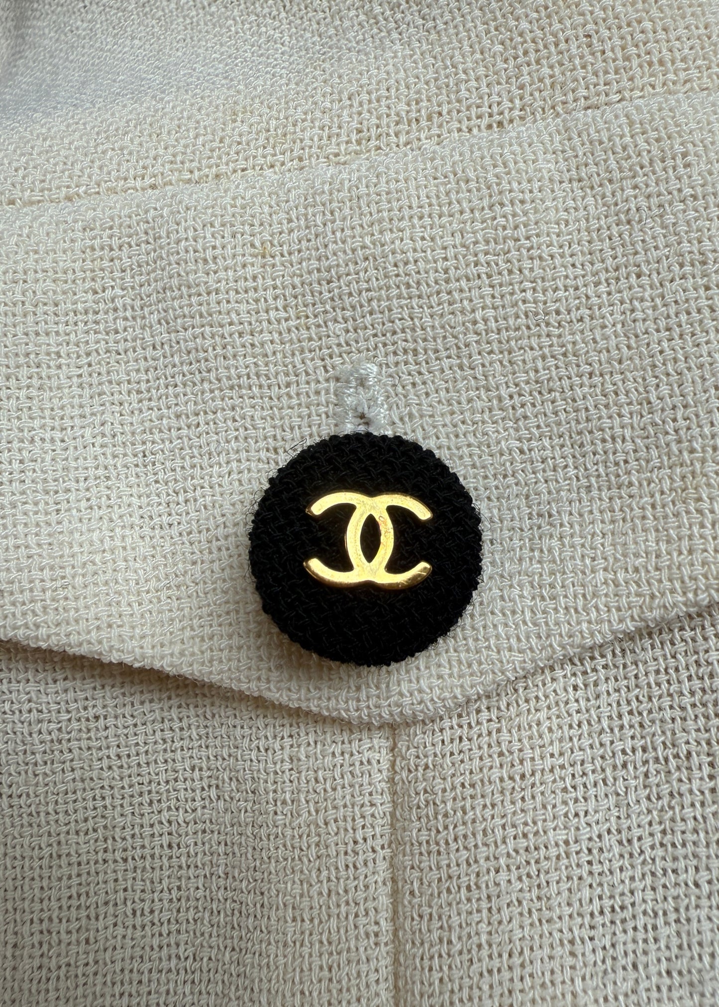 Chanel Spring 1995 Runway Cream & Black Zip Up Mini Dress