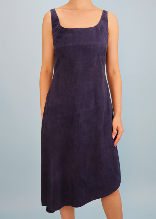 Chanel 2002 Cruise Navy Blue Suede Leather Dress