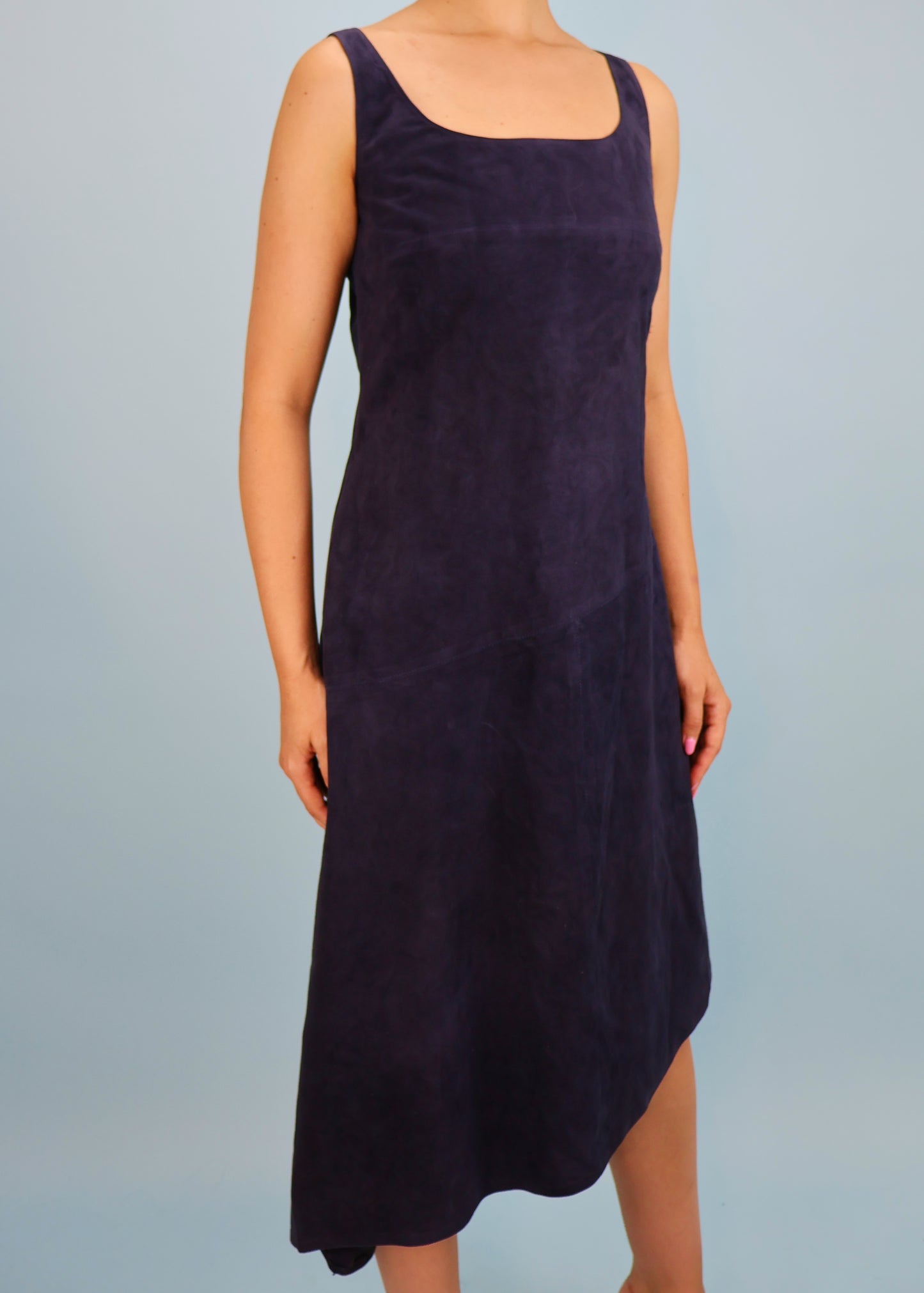 Chanel 2002 Cruise Navy Blue Suede Leather Dress