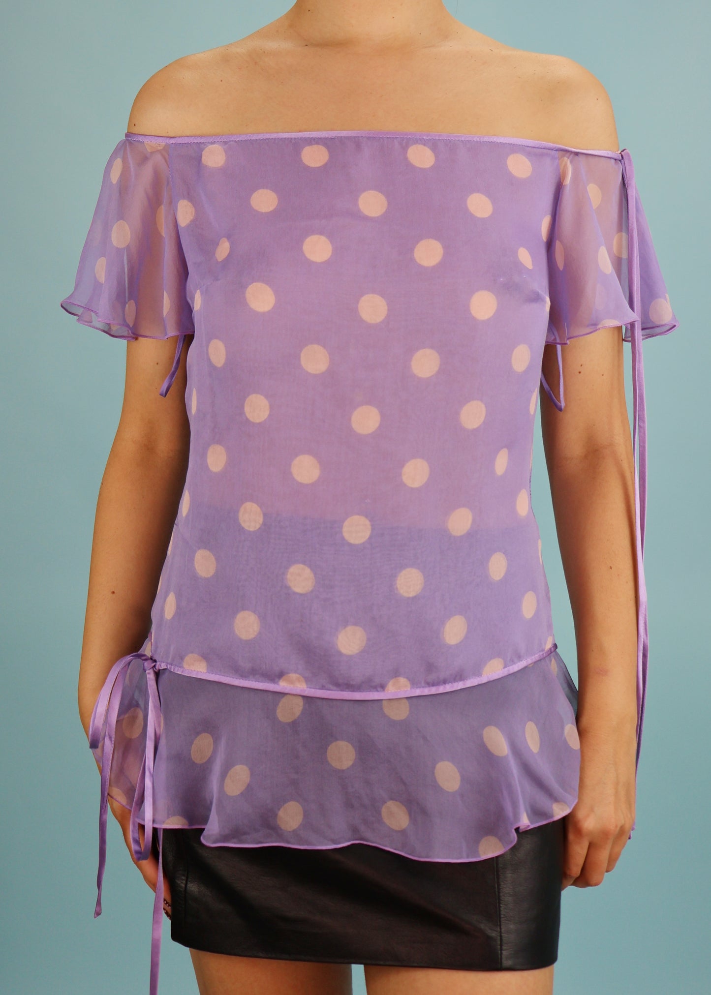 Valentino Lilac Polka Dot Silk Chiffon Top