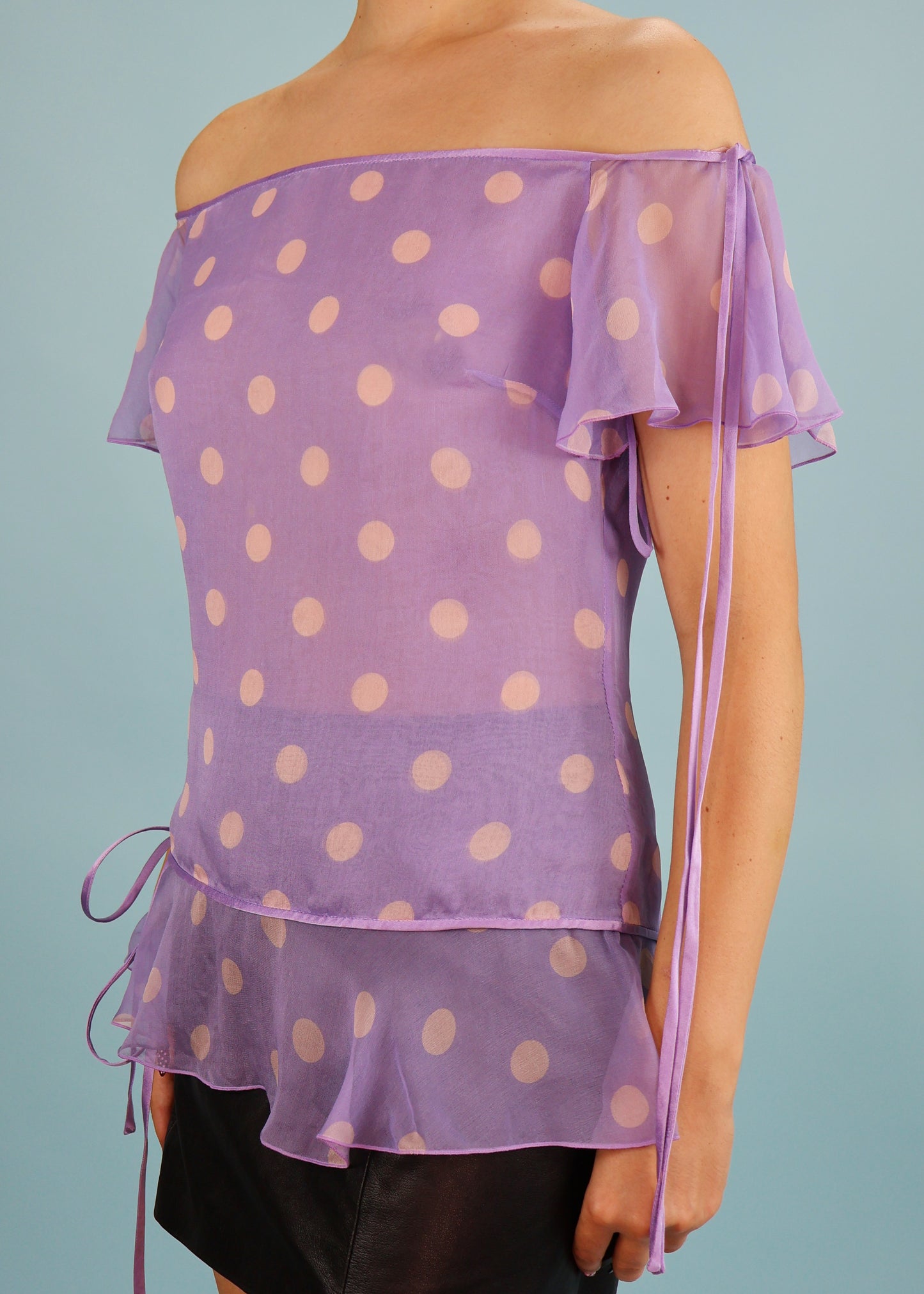 Valentino Lilac Polka Dot Silk Chiffon Top