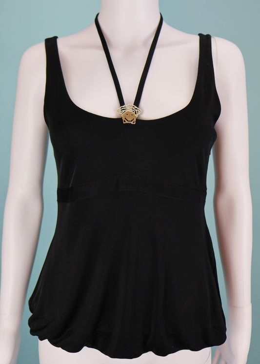 Versace Black Crystal Medusa Halter Strap Top