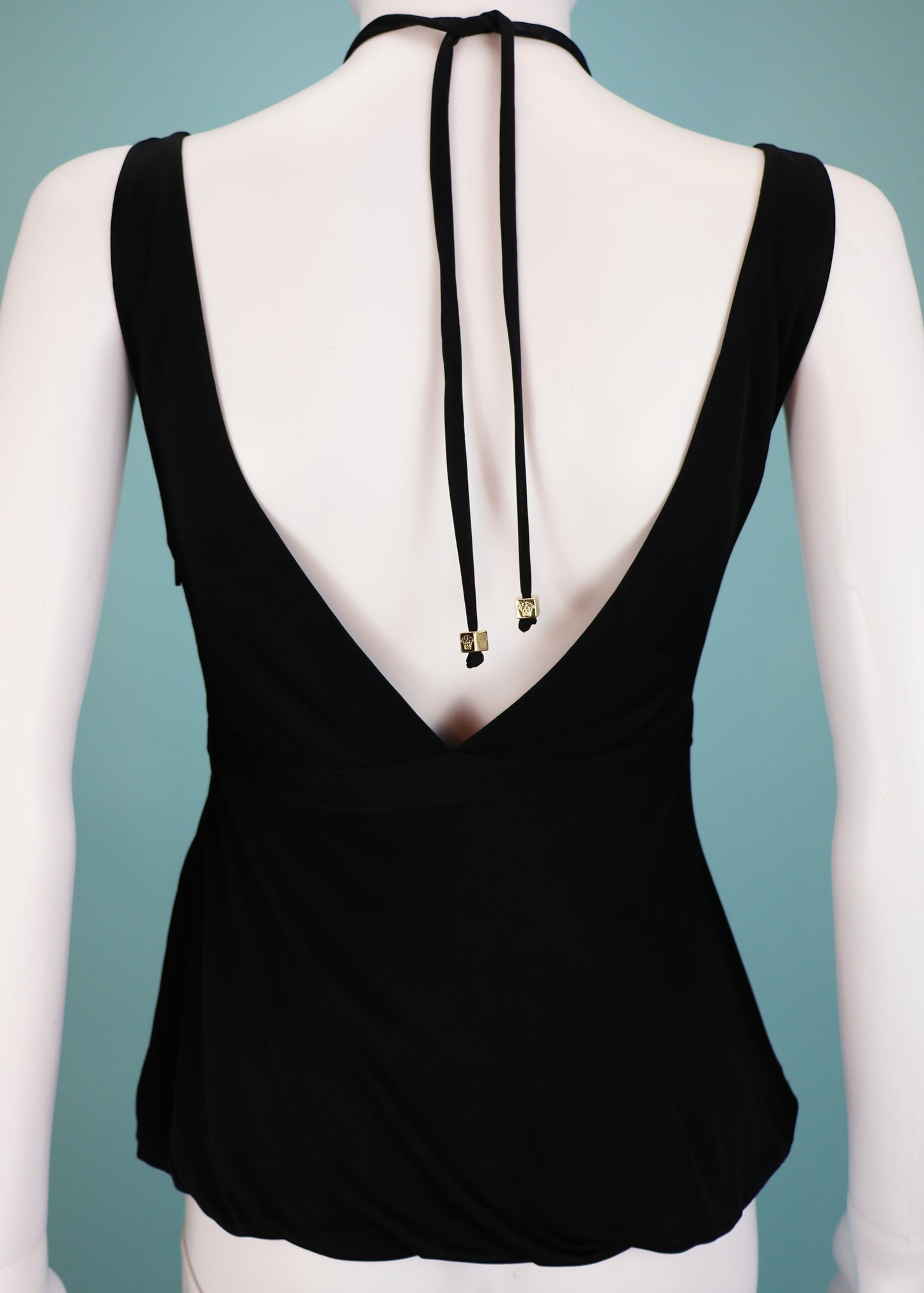 Versace Black Crystal Medusa Halter Strap Top