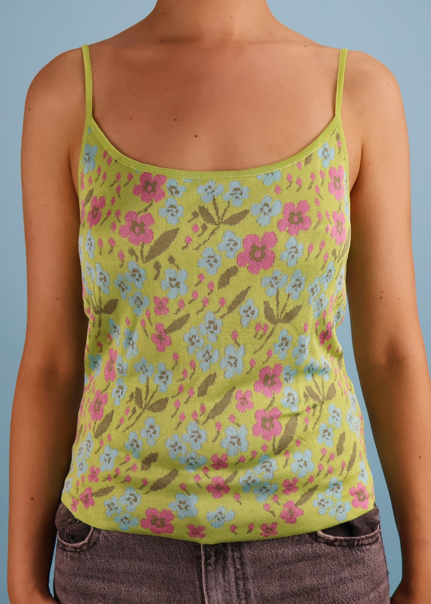 Valentino Green Floral Knit Cami Top & Cropped Cardigan Twin Set