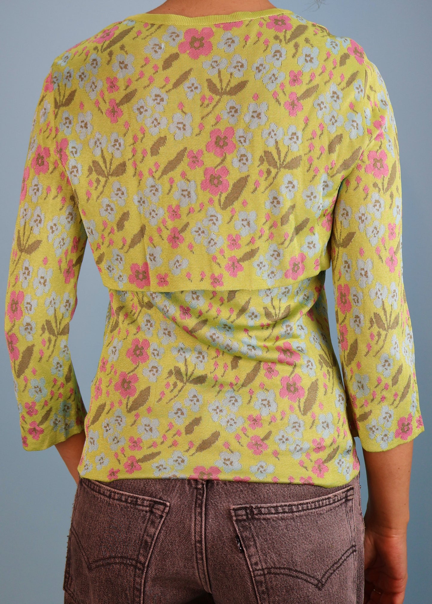 Valentino Green Floral Knit Cami Top & Cropped Cardigan Twin Set