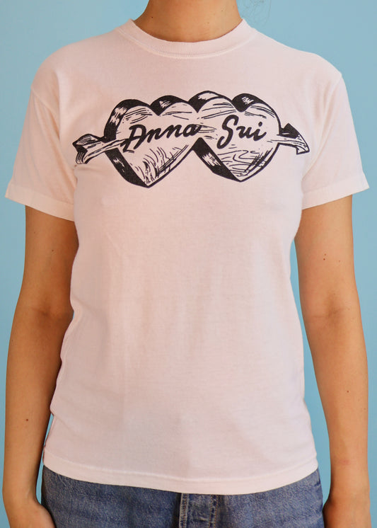 Anna Sui White Heart Printed T Shirt