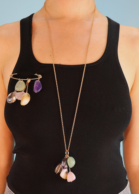 Chloé Fall 2004 Quartz Gemstone Necklace & Pin Brooch Set