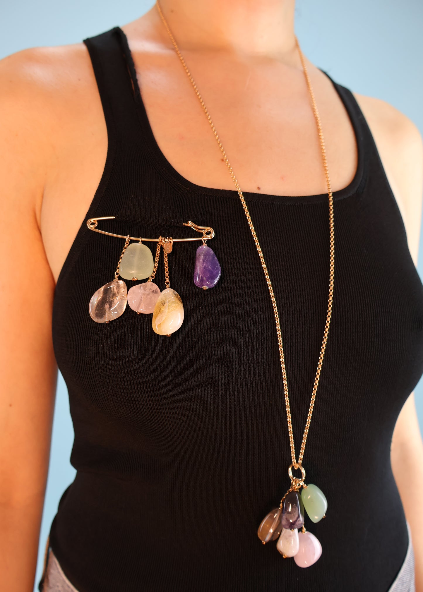 Chloé Fall 2004 Quartz Gemstone Necklace & Pin Brooch Set