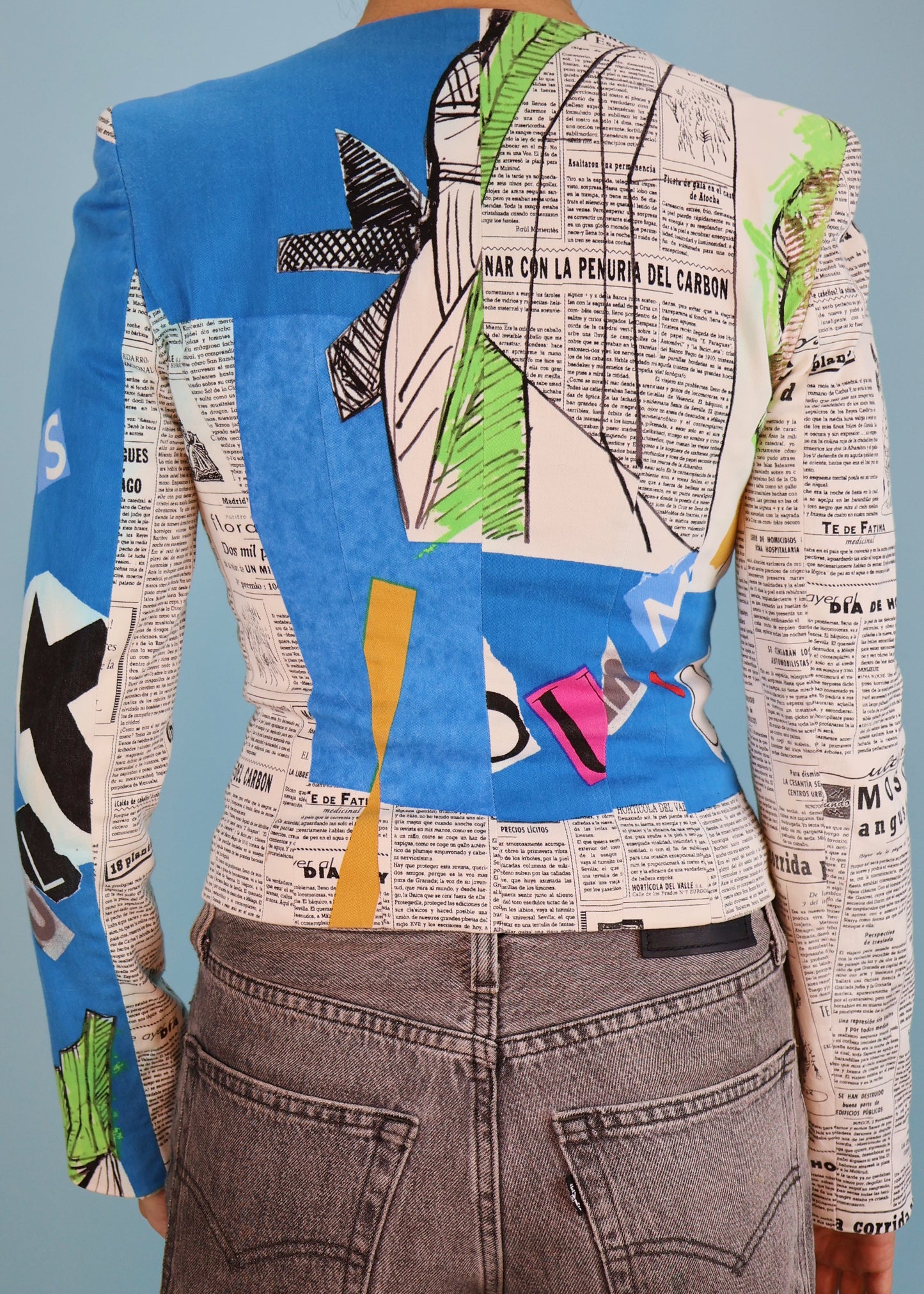 John Galliano Spring 2001 Newspaper & Abstract Printed Jacket