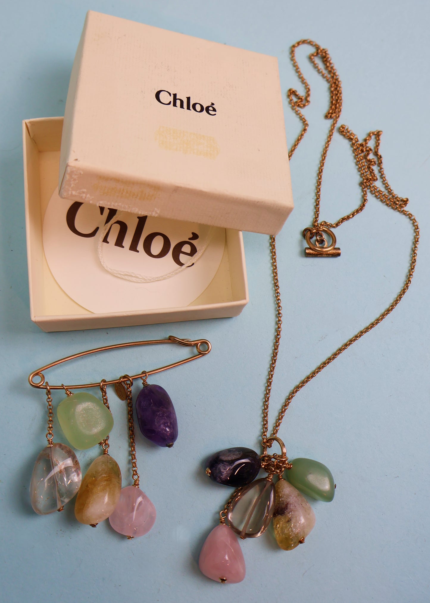 Chloé Fall 2004 Quartz Gemstone Necklace & Pin Brooch Set