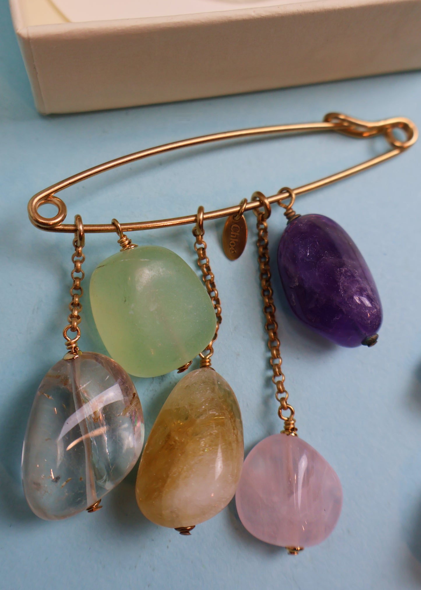 Chloé Fall 2004 Quartz Gemstone Necklace & Pin Brooch Set