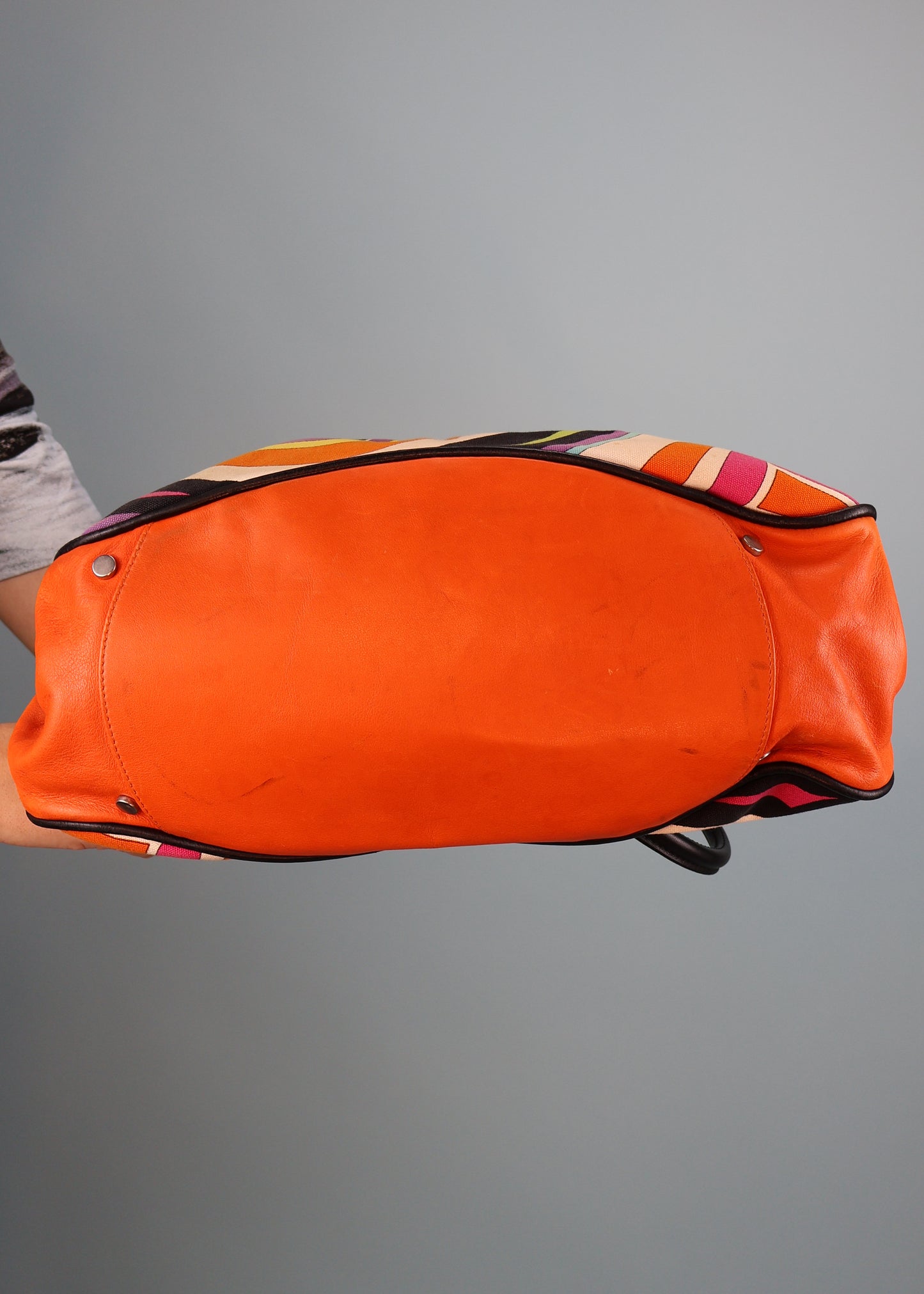 Emilio Pucci Orange Leather & Canvas Patterned Bag