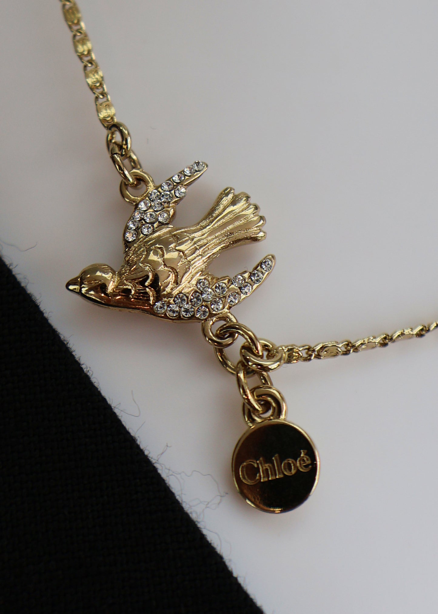 Chloé Spring 2002 Envelope & Crystal Bird Pendant Necklace