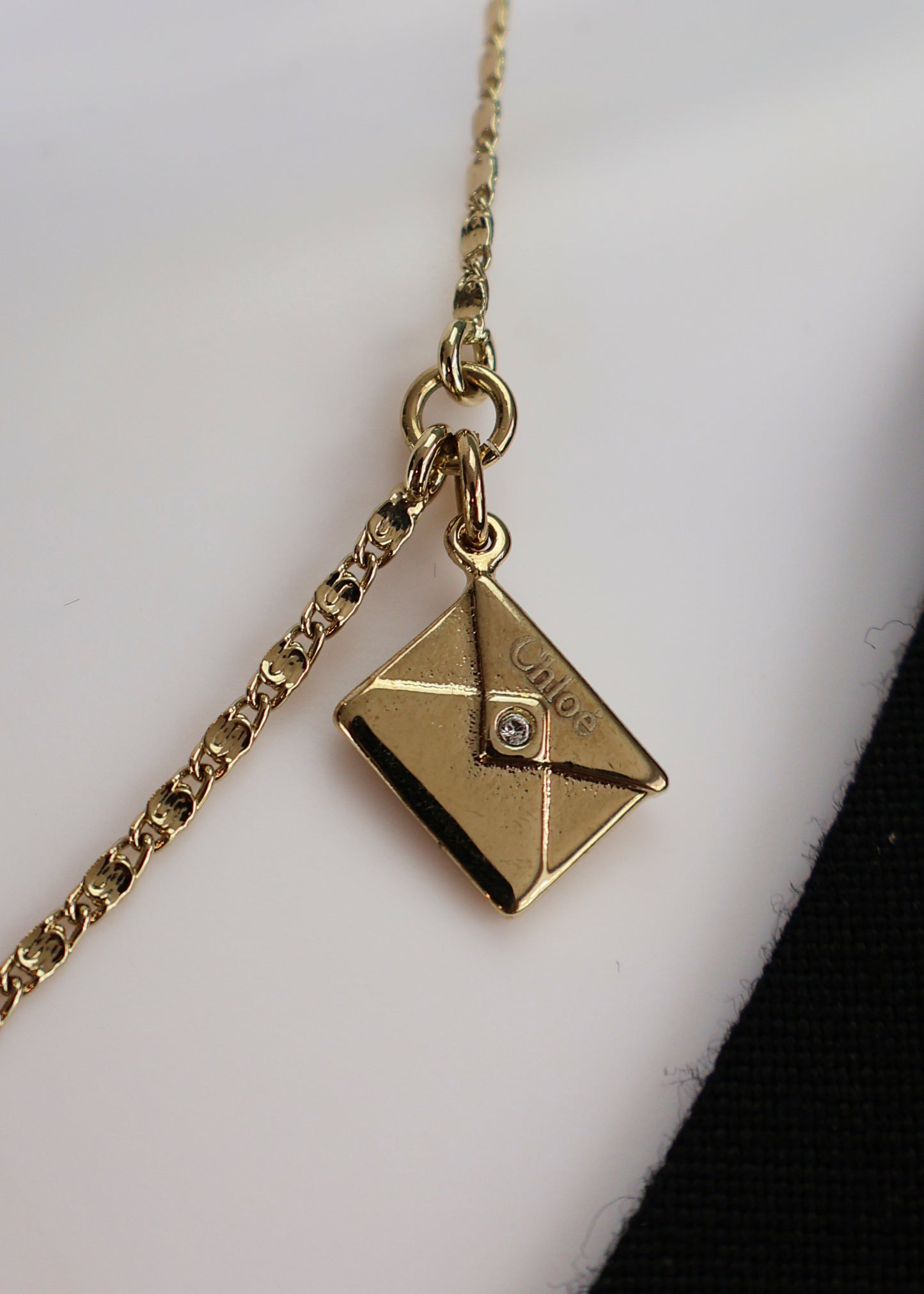 Chloé Spring 2002 Envelope & Crystal Bird Pendant Necklace
