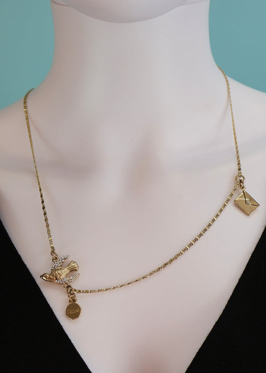 Chloé Spring 2002 Envelope & Crystal Bird Pendant Necklace