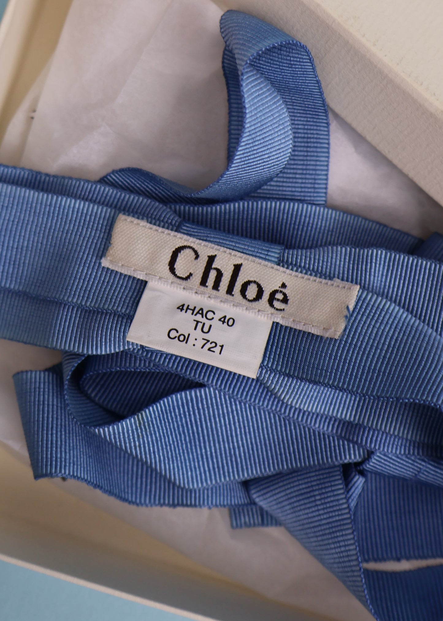 Chloé Fall 2004 Runway Blue Rhinestone Bow Ribbon Belt