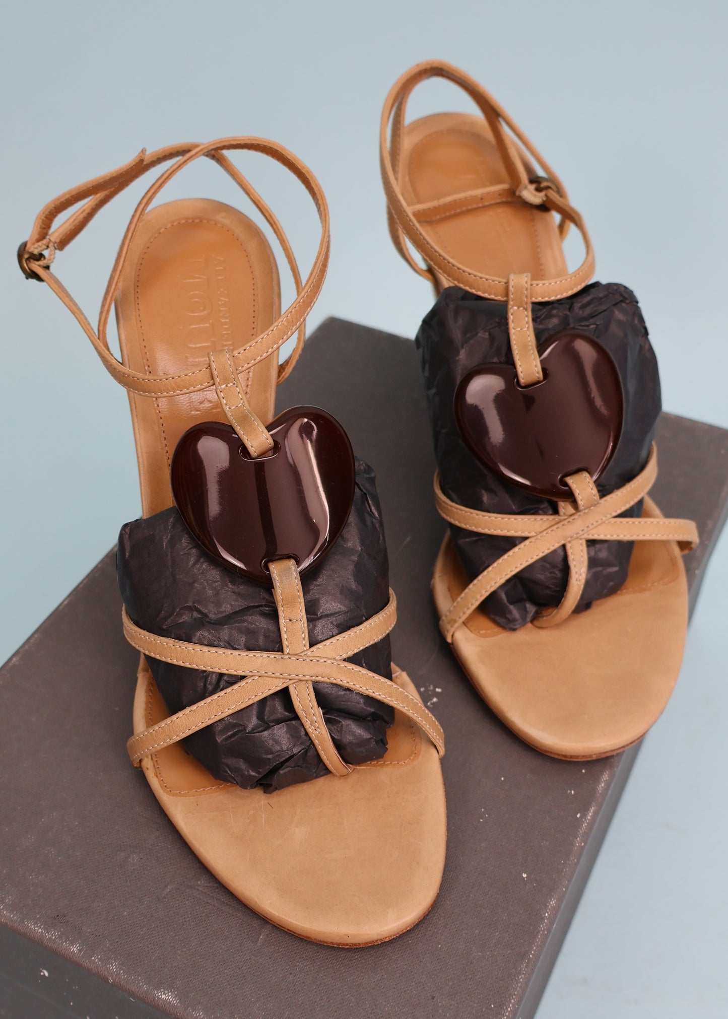 Alexander McQueen Heart Beige Leather Heels