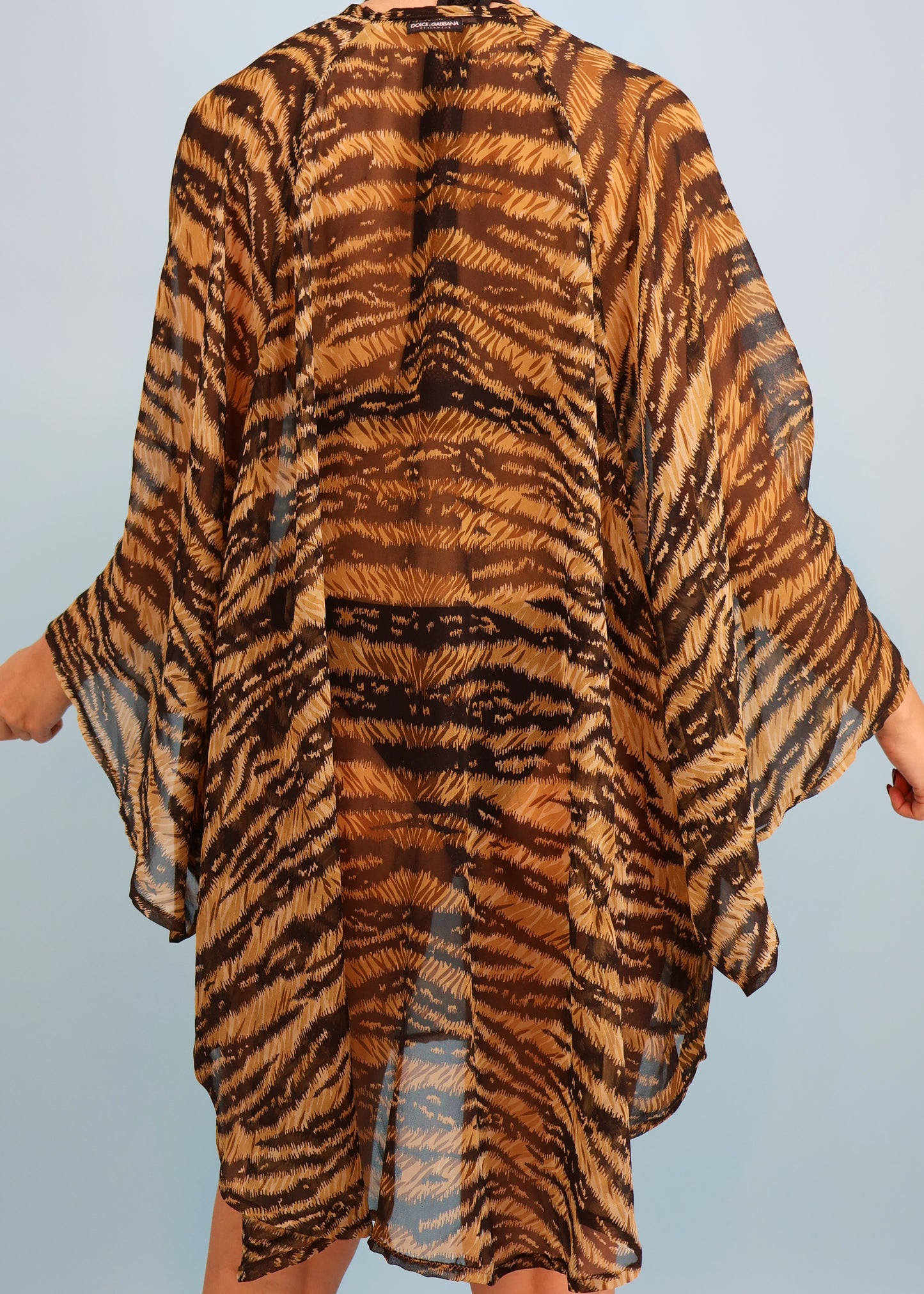 Dolce & Gabbana Tiger Print Silk Chiffon Kaftan Mini Dress