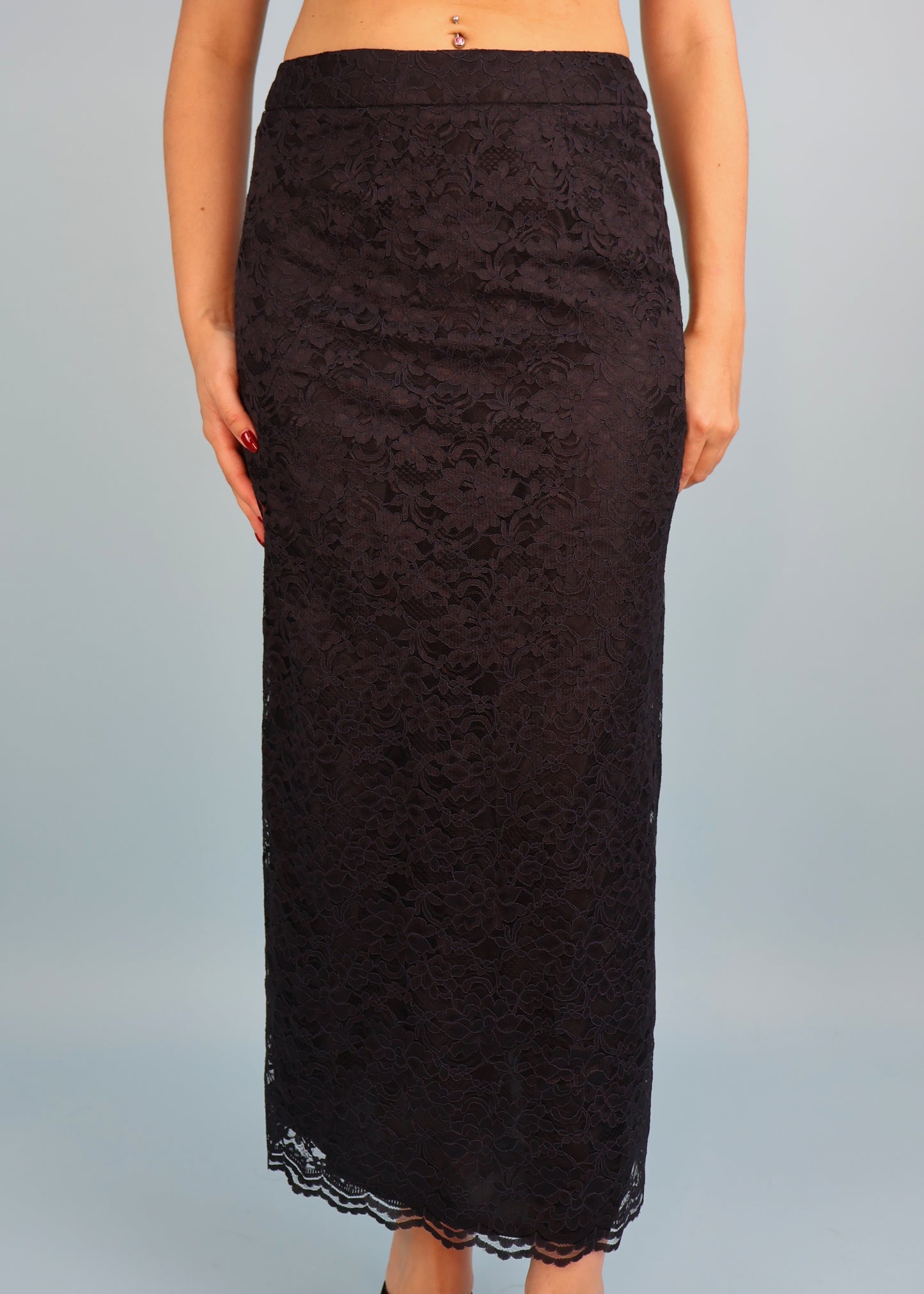 Alexander McQueen Spring 1999 Black Lace Maxi Skirt