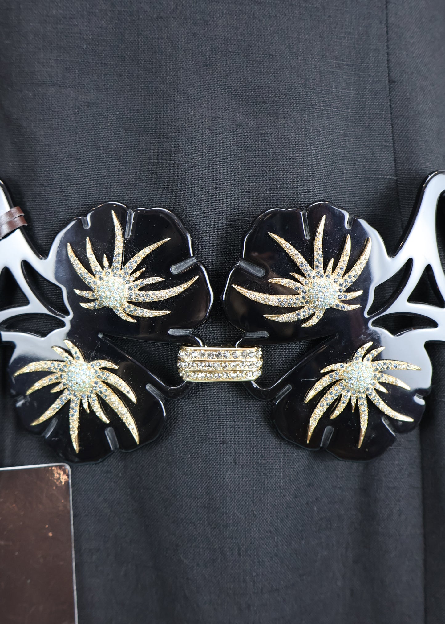 Roberto Cavalli Crystal Embellished Buckle Black Leather Belt
