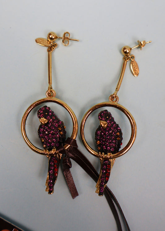 Roberto Cavalli Purple Crystal Parrot Earrings