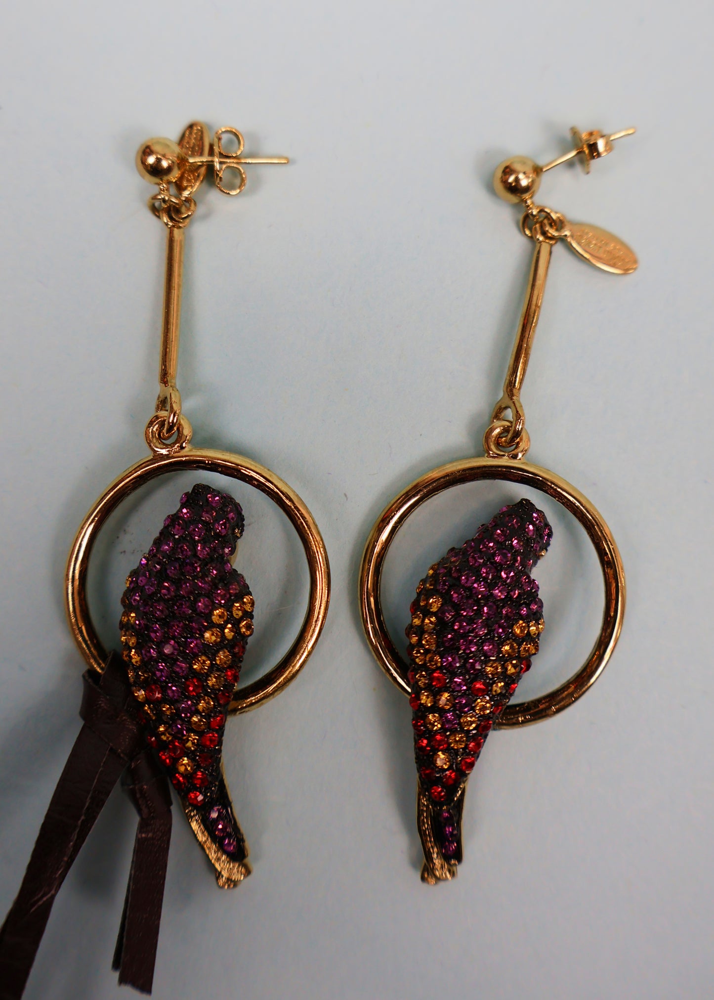Roberto Cavalli Purple Crystal Parrot Earrings