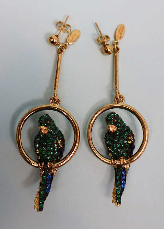 Roberto Cavalli Green Crystal Parrot Earrings