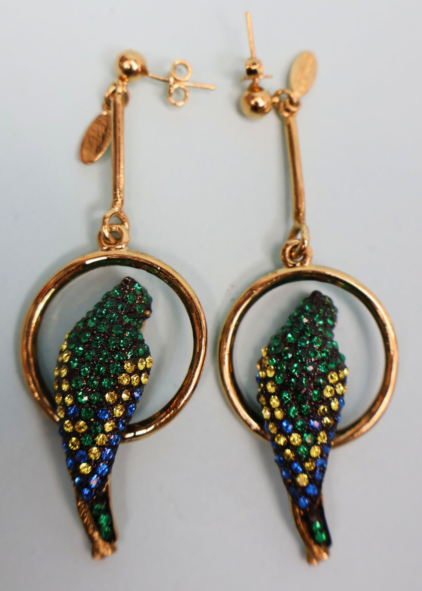 Roberto Cavalli Green Crystal Parrot Earrings