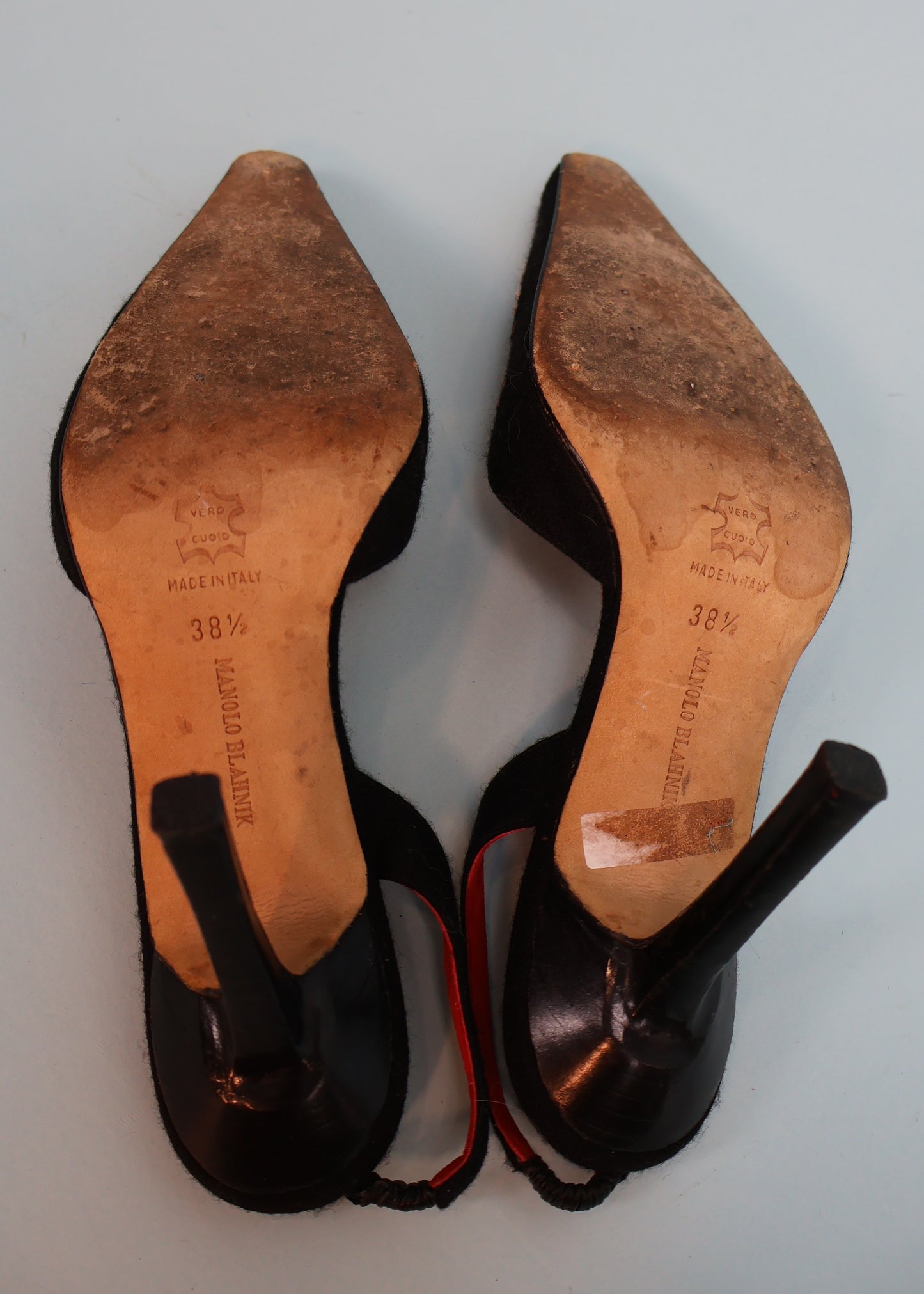 Manolo Blahnik Black Embroidered Pointed Slingback Heels