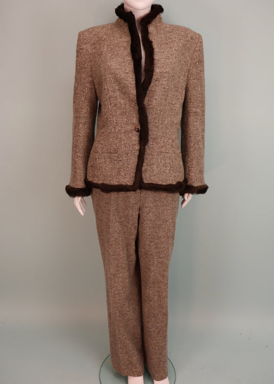 Givenchy by Alexander McQueen Fall 1998 Fur Trim Jacket & Pant Suit Set