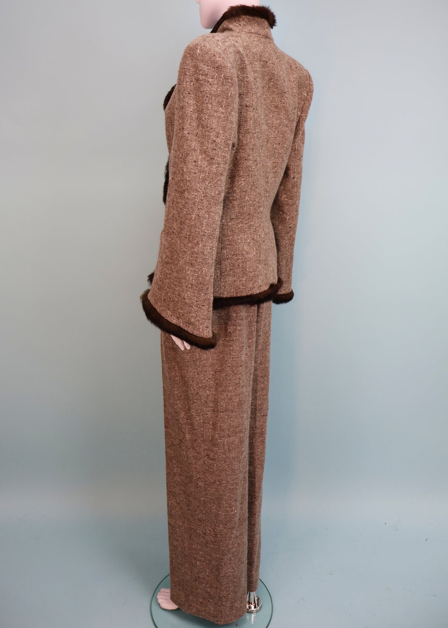 Givenchy by Alexander McQueen Fall 1998 Fur Trim Jacket & Pant Suit Set