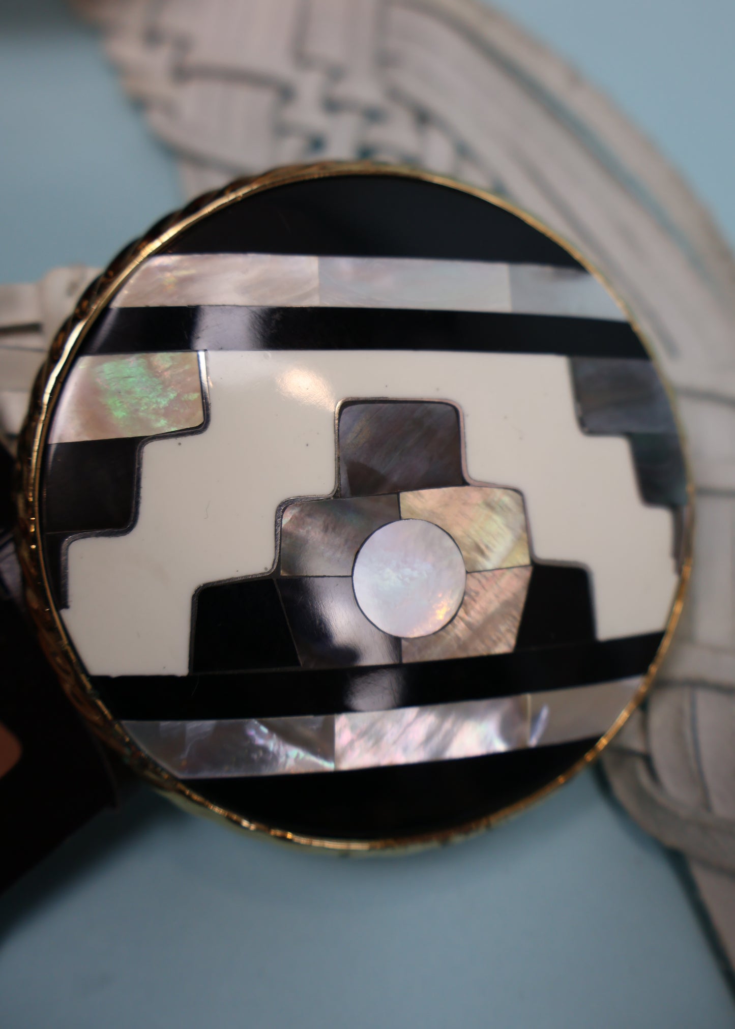 Roberto Cavalli Mother of Pearl Buckle White Woven Leather Belt