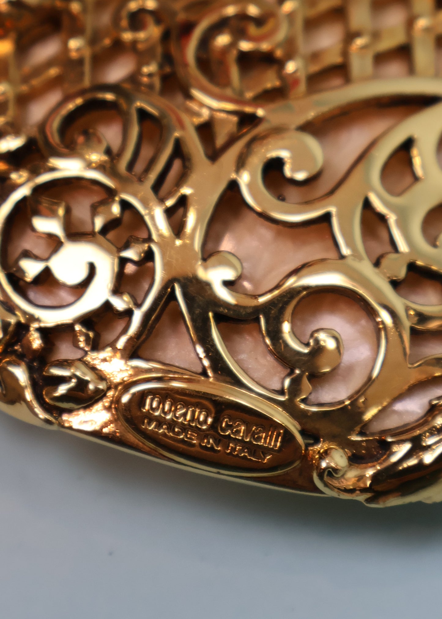 Roberto Cavalli Gold Dragon Buckle Gold Woven Leather Belt