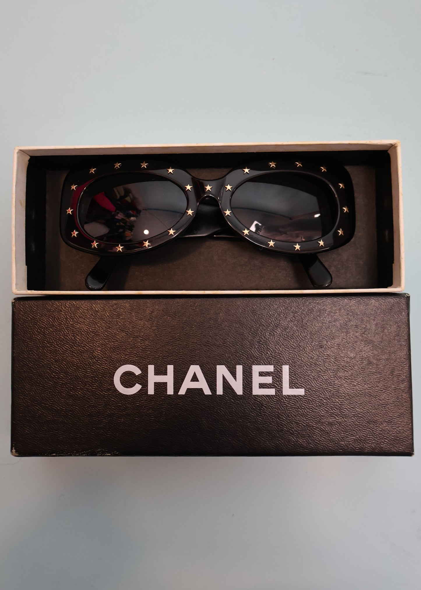 Chanel 1996 Star Studded Black Sunglasses