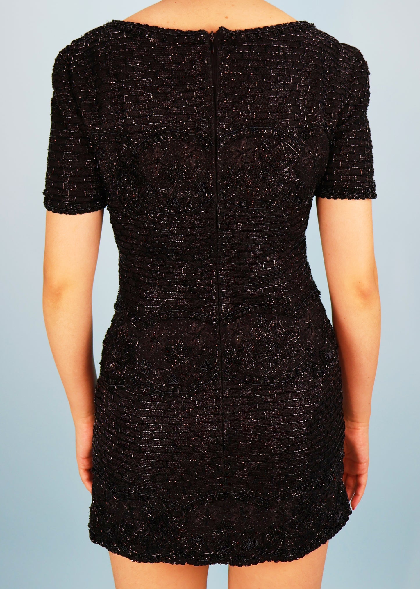 Escada Couture Heavily Beaded Black Silk Mini Dress