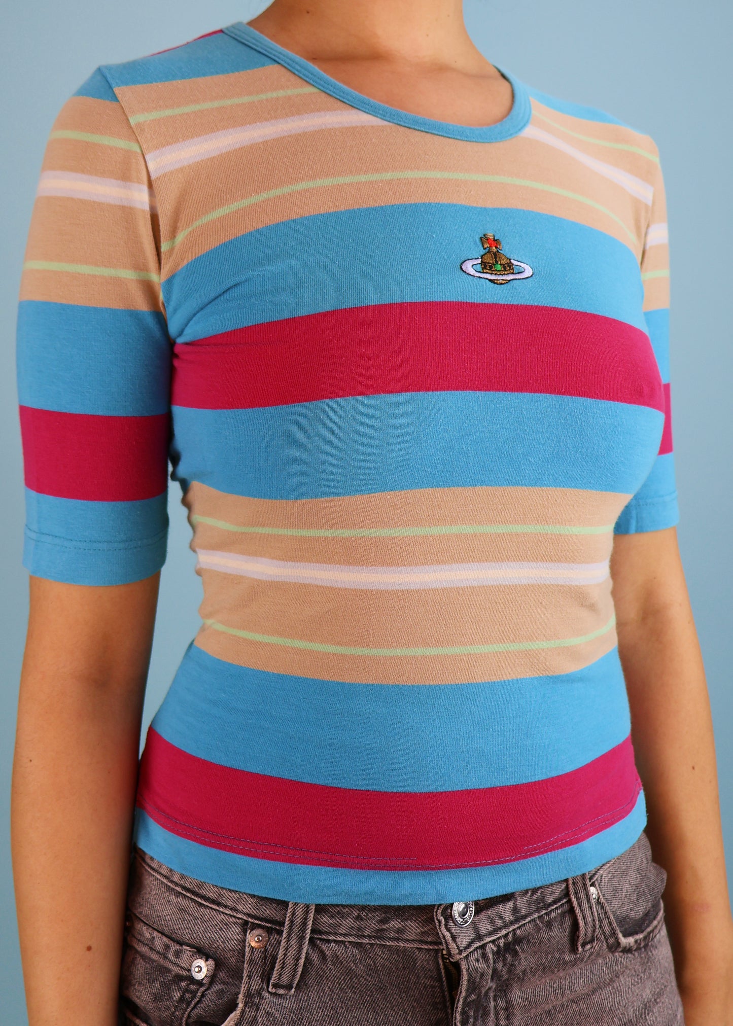 Vivienne Westwood Spring 1994 Striped Orb Embroidered T Shirt
